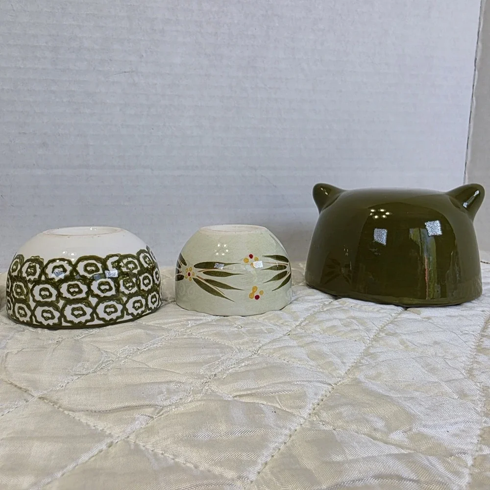 Set Of 4 Vintage Temptations Old World Green Nesting Owl Measuring Cups